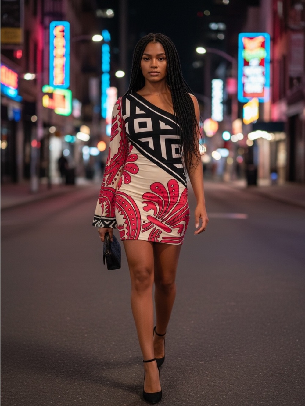 Fleur-de-lis Black and Red Printed Dress